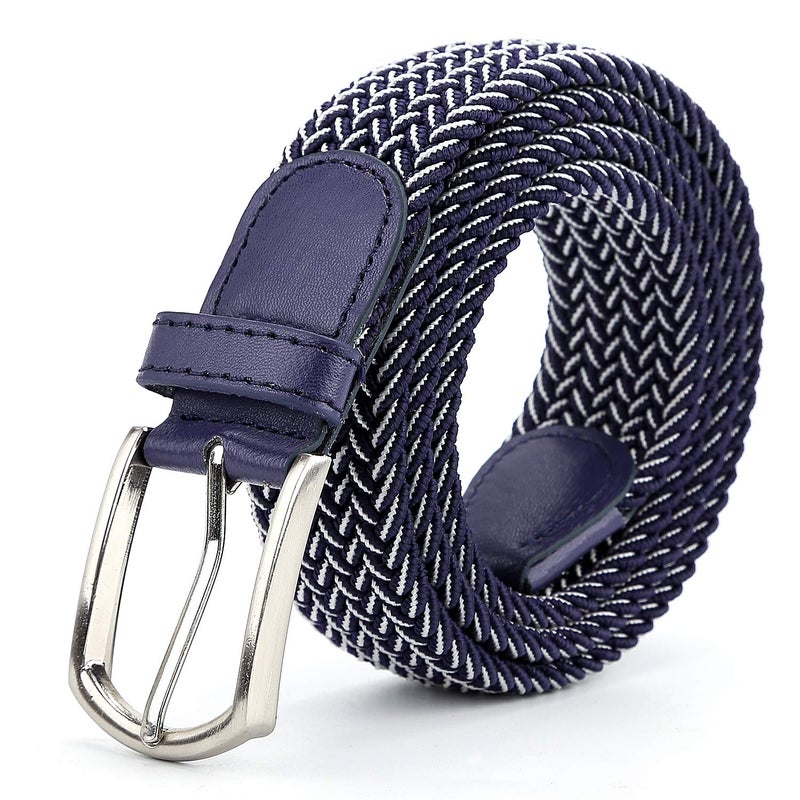 Radmire Braided Canvas Woven Elastic Stretch Belts for Men/Women/Junior with Multicolored (Blue-White, Small/28-30" Waist) - Image 1
